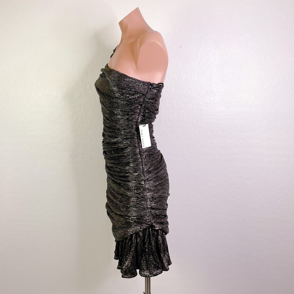 Floret Studios Gathered Ruffle One Shoulder Dress Metallic Silver Beyonce S NWT - Picture 4 of 12